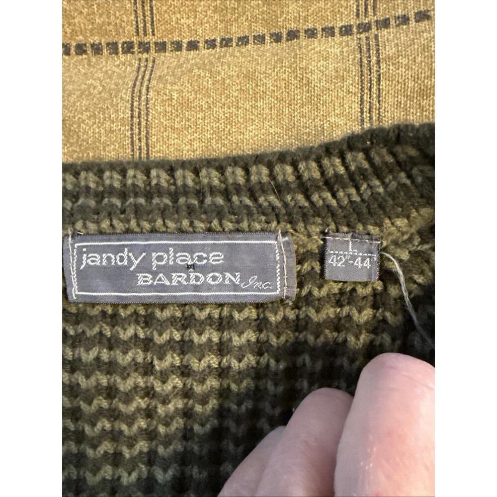 Vintage Jandy Place Bardon Inc Mens L 42-44 V-Neck Sweater Taiwan Green Brown